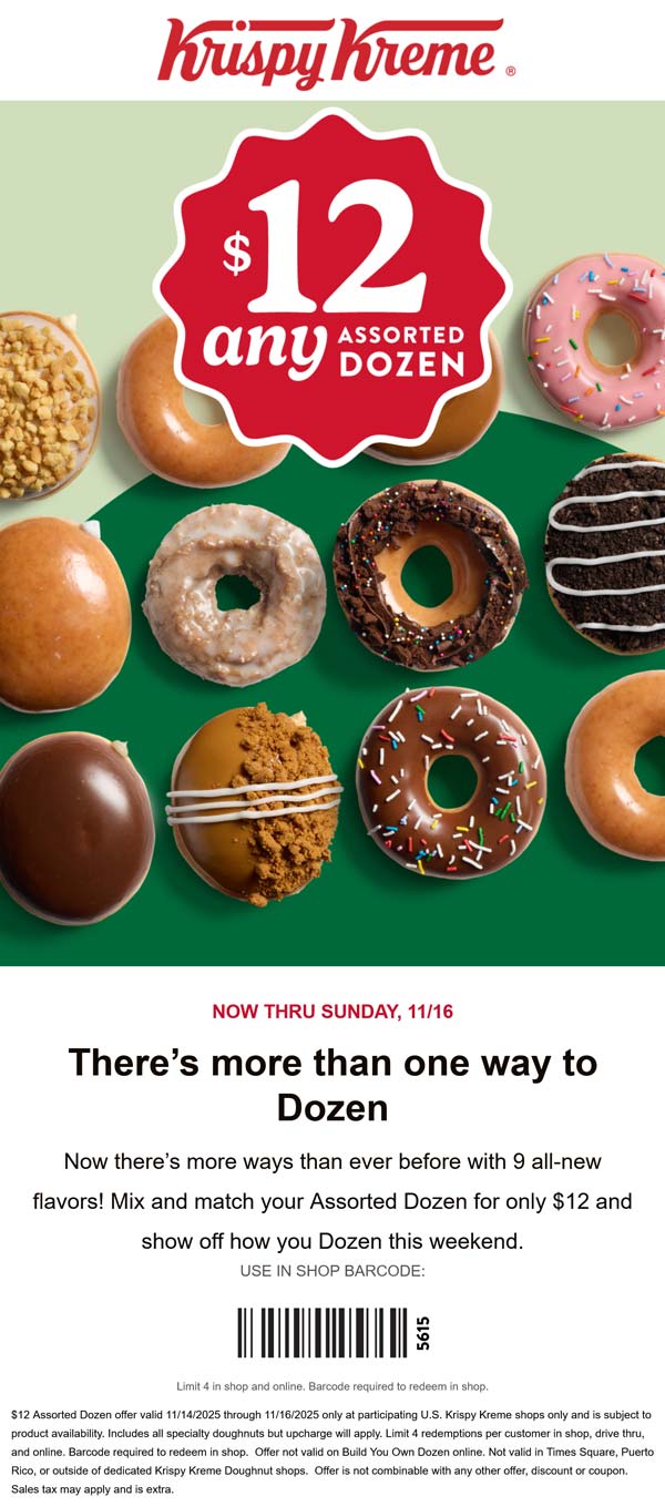 $12 dozen doughnuts at Krispy Kreme