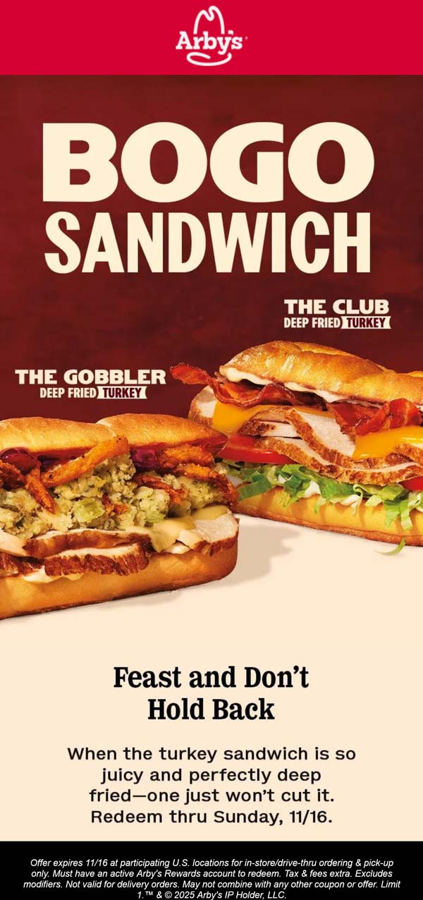 Second sandwich free online at Arbys