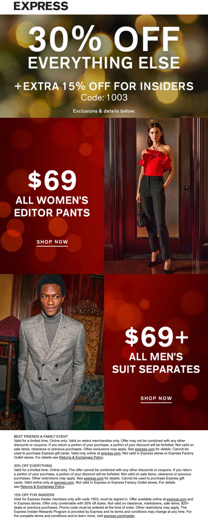 30-45% off at Express via promo code 1003
