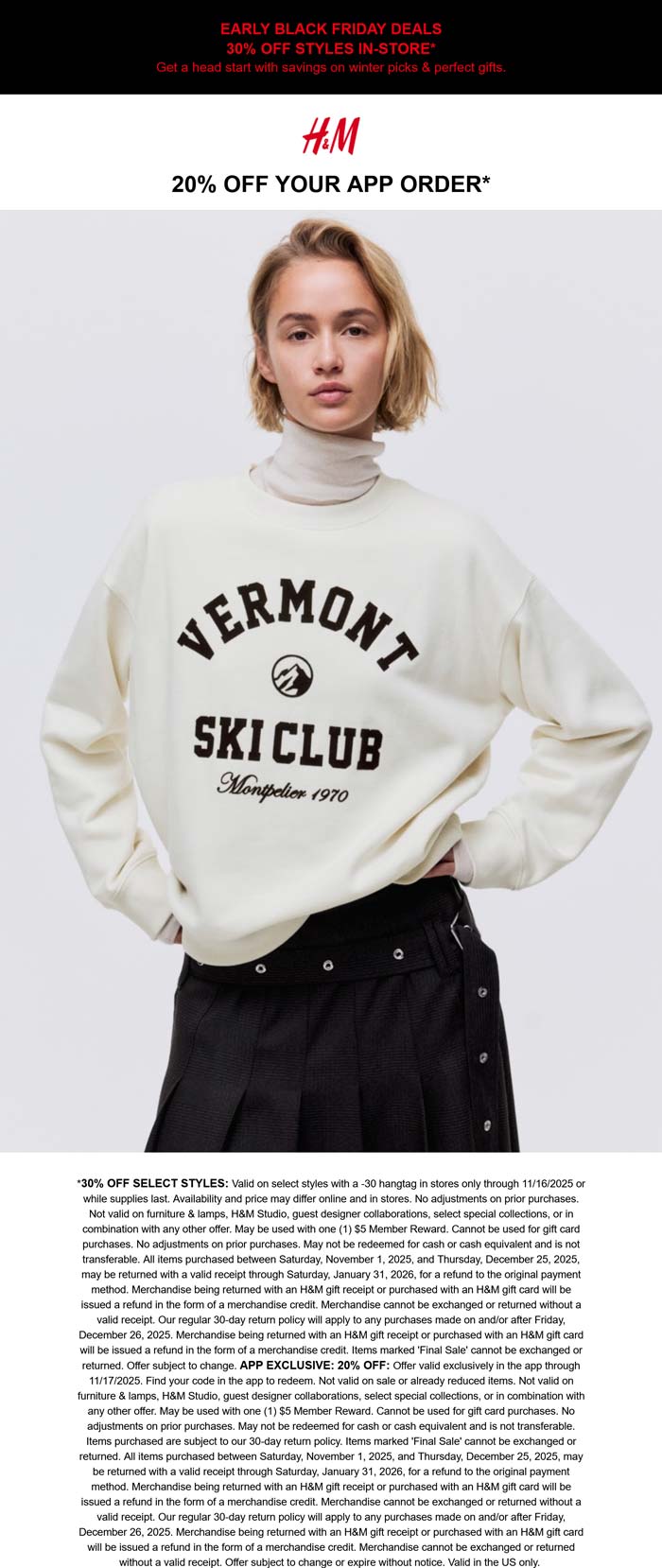 H&M coupon: 20-30% off at H&M