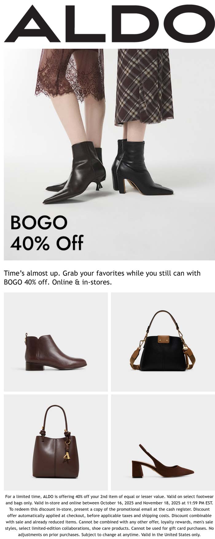 Second item 40% off at ALDO, ditto online
