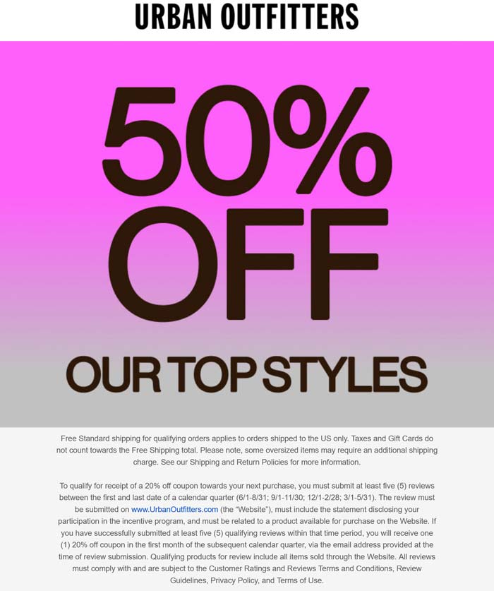 50% off best sellers today at Urban Outfitters