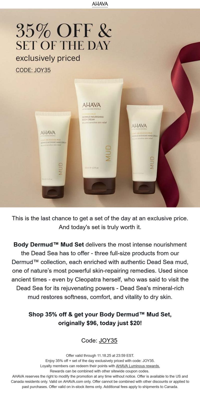 35% off today at AHAVA via promo code JOY35