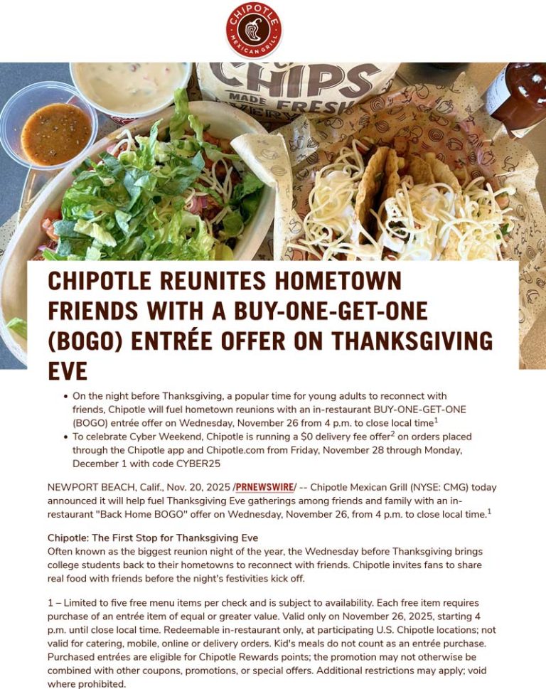 Second entree free Wednesday at Chipotle