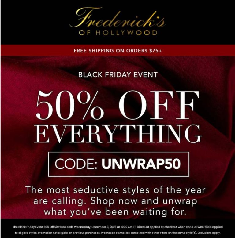 50% off everything at Fredericks of Hollywood via promo code UNWRAP50