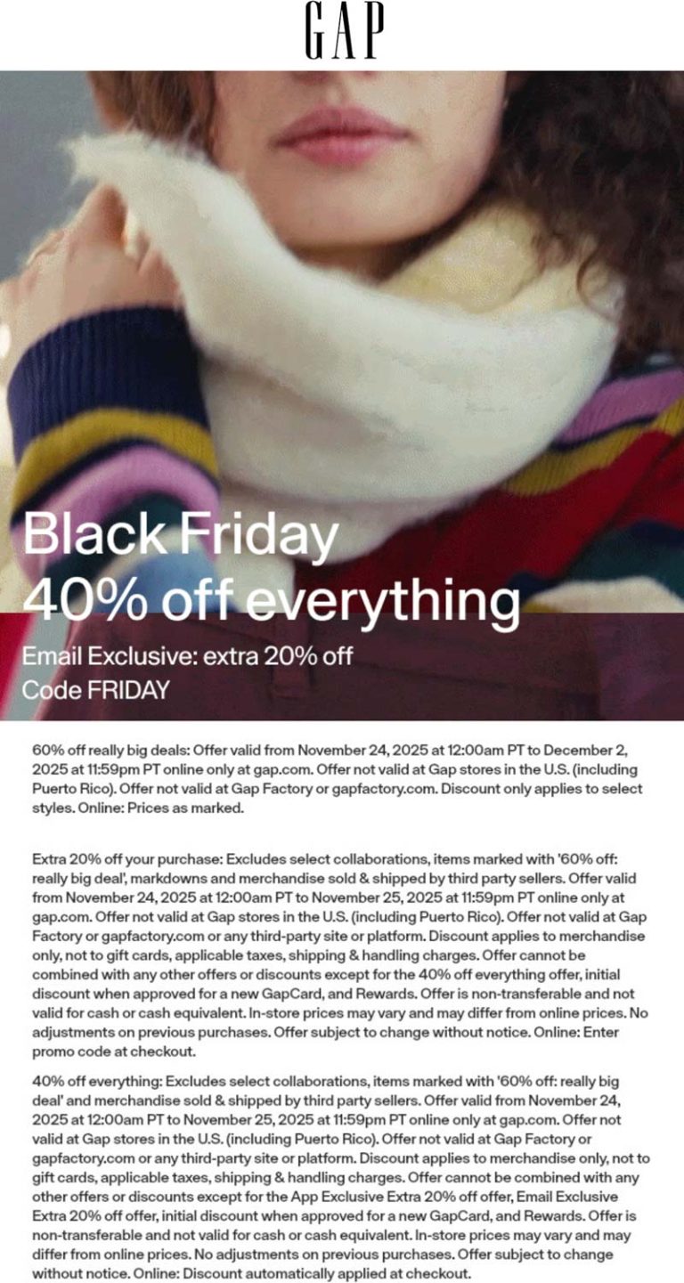 40% off everything today at Gap