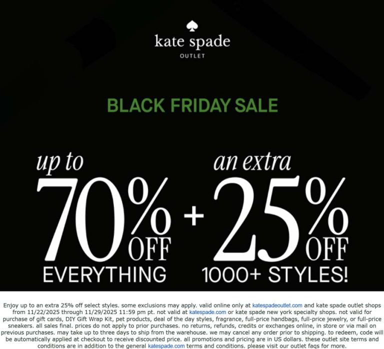 Extra 25-70% off everything online at Kate Spade Outlet