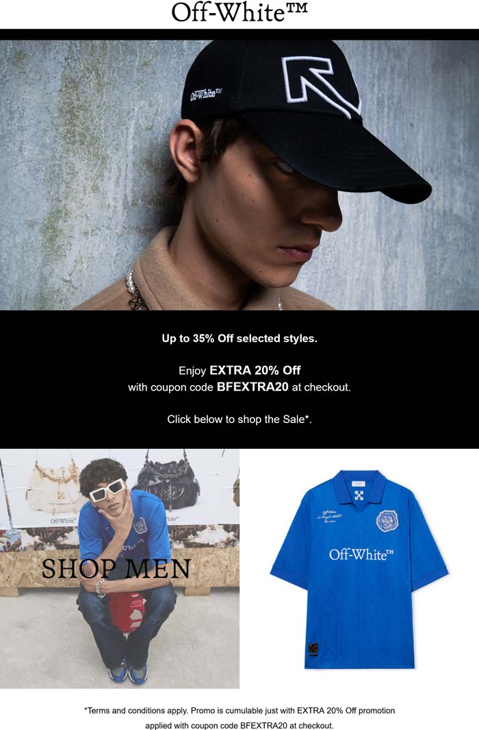 Extra 20% off at Off-White via promo code BFEXTRA20