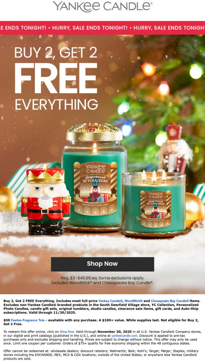 4-for-2 on everything today at Yankee Candle, ditto online