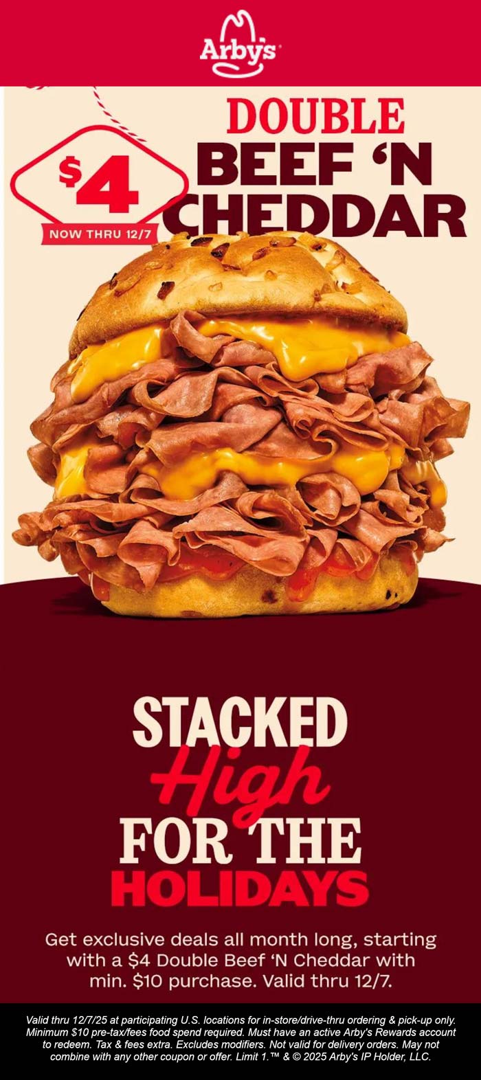 Double beef n cheddar sandwich = $4 via mobile at Arbys