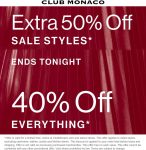 40-50% off everything today at Club Monaco #clubmonaco 40-50% off everything today at Club Monaco #clubmonaco