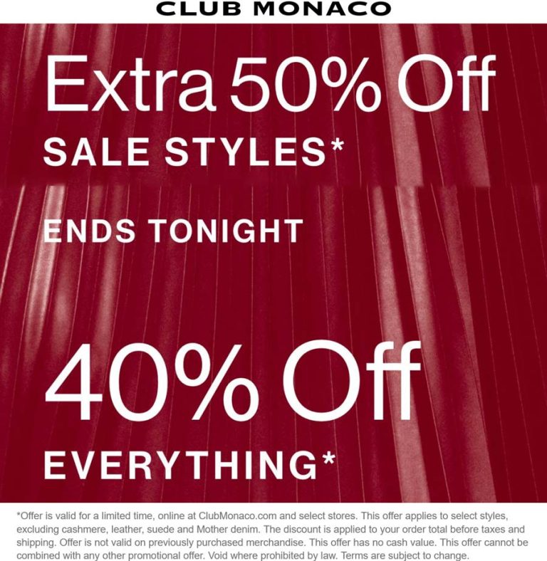 40-50% off everything today at Club Monaco