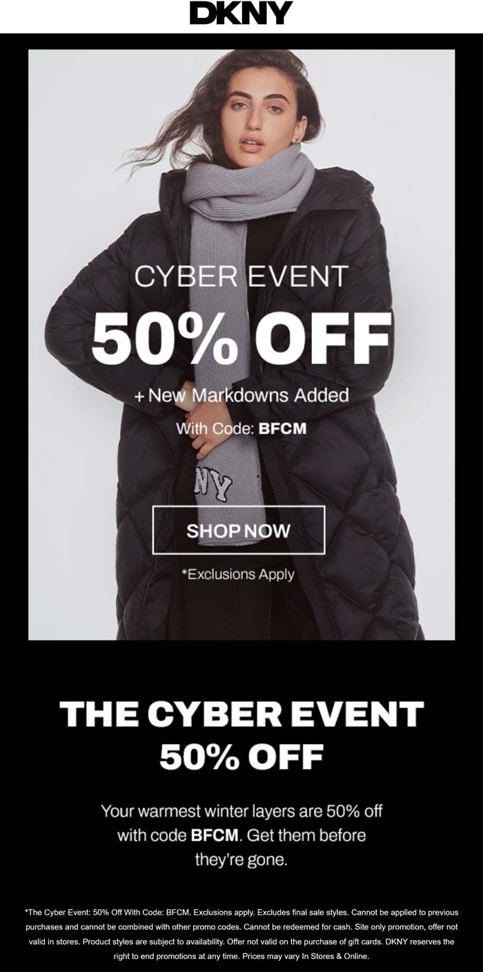 50% off at DKNY via promo code BFCM