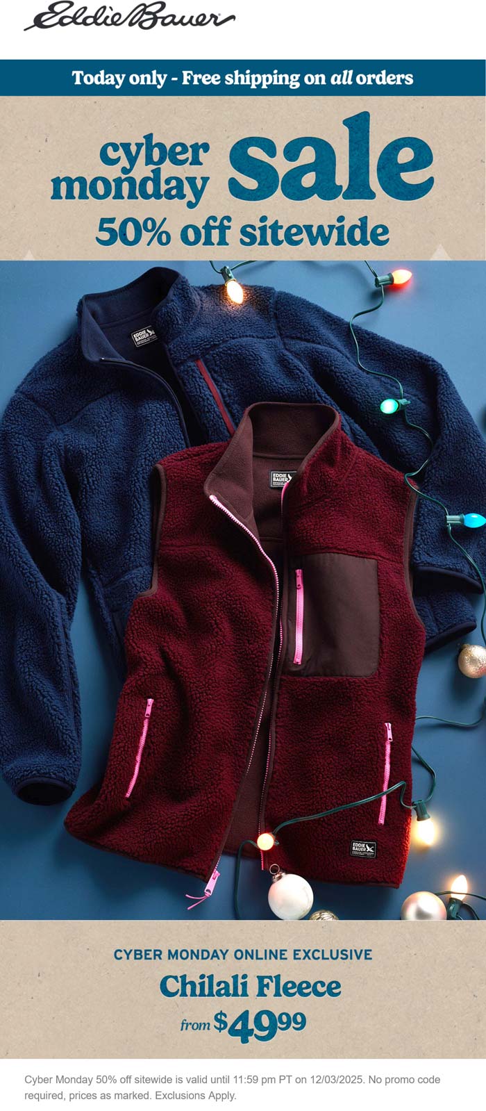 50% off everything today at Eddie Bauer