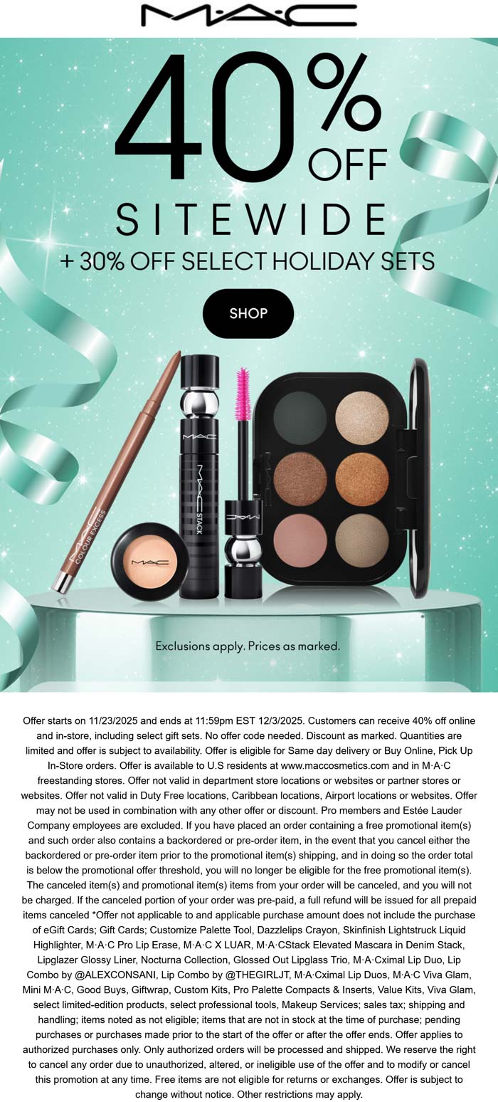 40% off everything online at MAC cosmetics
