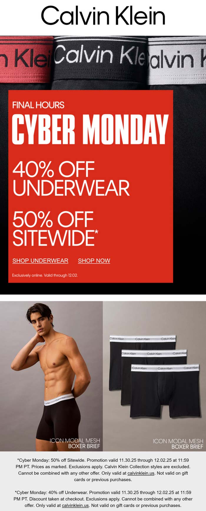 50% off everything online today at Calvin Klein