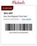 30% off a single item at Michaels, or 40% everything online via promo code CYBER40 #michaels 30% off a single item at Michaels, or 40% everything online via promo code CYBER40 #michaels