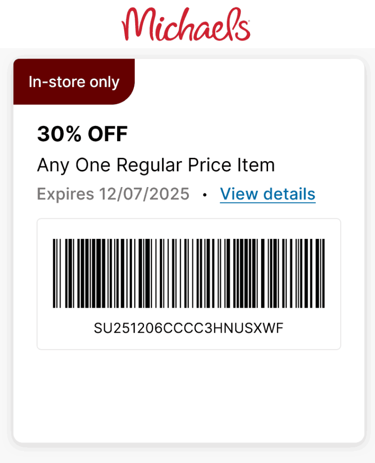 30% off a single item at Michaels, or 40% everything online via promo code CYBER40