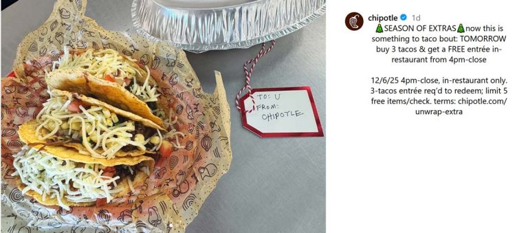 Free entree with your taco meal after 4p today at Chipotle