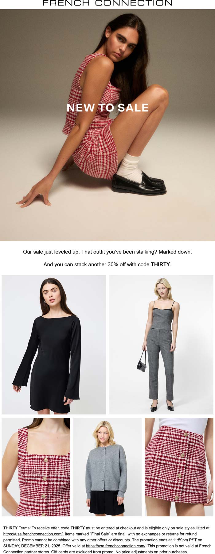 Extra 30% off sale items at French Connection, or online via promo code THIRTY