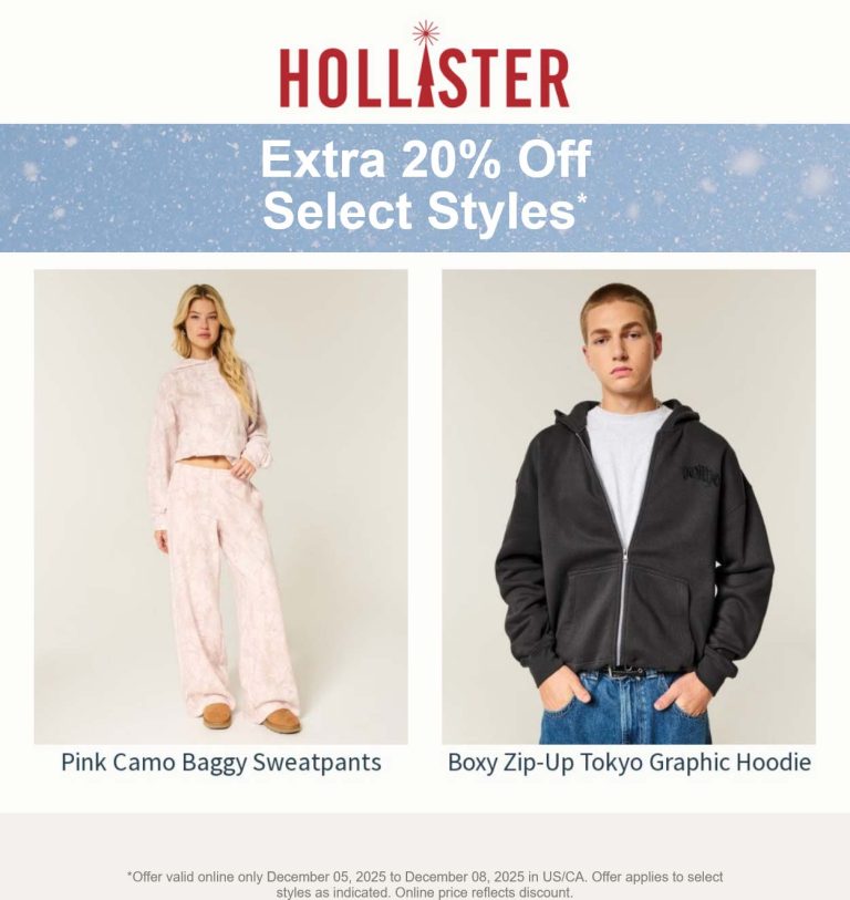 Extra 20% off online at Hollister