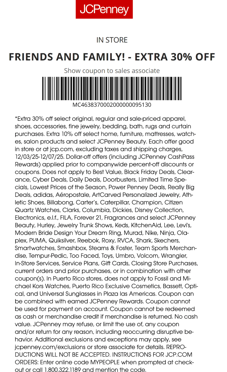 30% off at JCPenney, or online via promo code MYPEOPLE