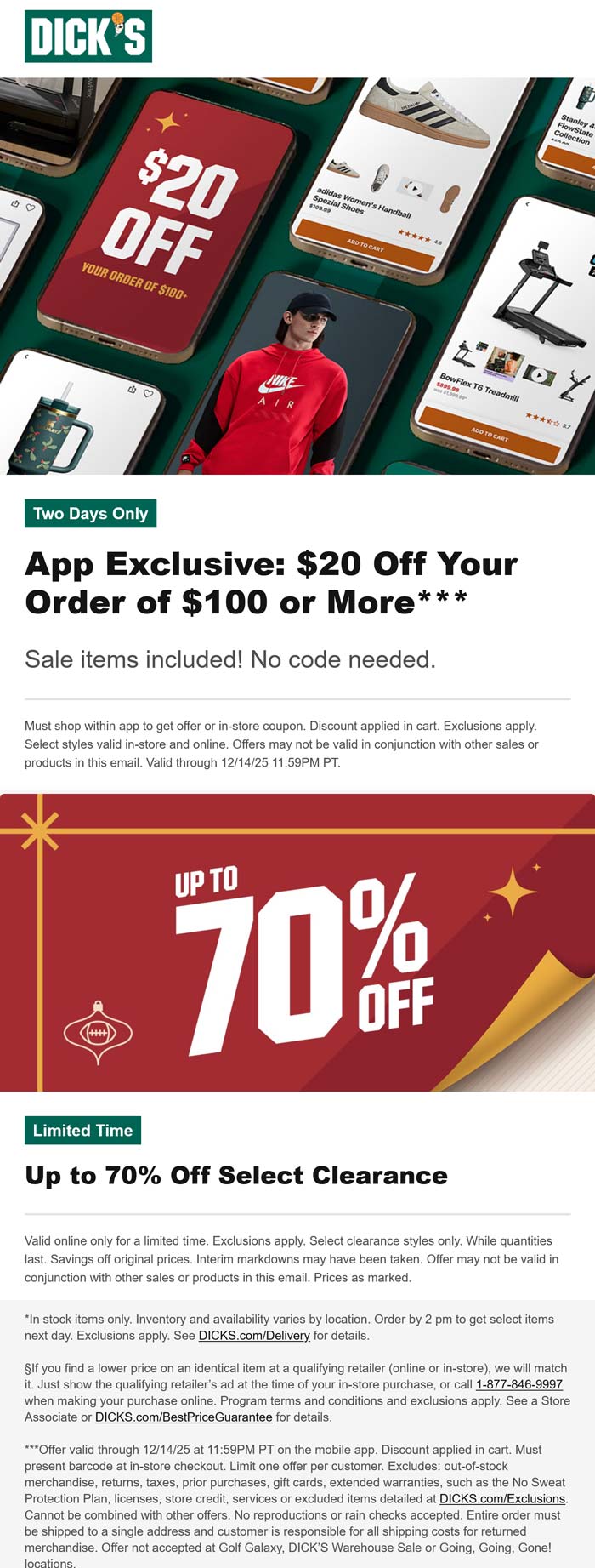 $20 off $100 via mobile at Dicks sporting goods