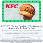 Free chicken sandwich on $5 at KFC via promo code KFCFREE11 #kfc