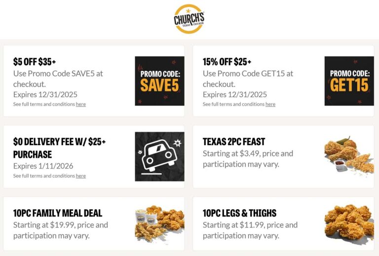 $5 off $35 & more at Churchs Chicken via promo code SAVE5