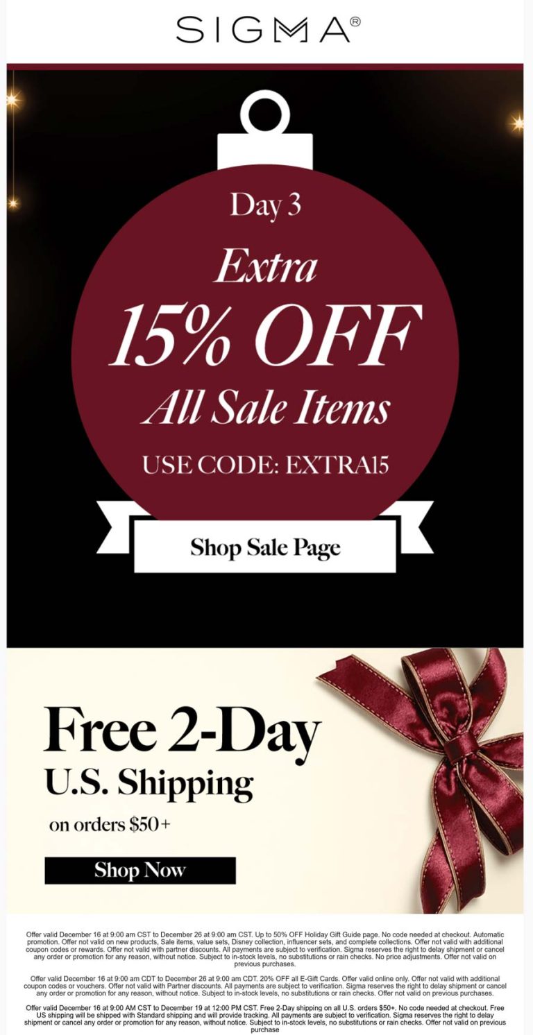 Extra 15% off sale items today at Sigma Beauty via promo code EXTRA15