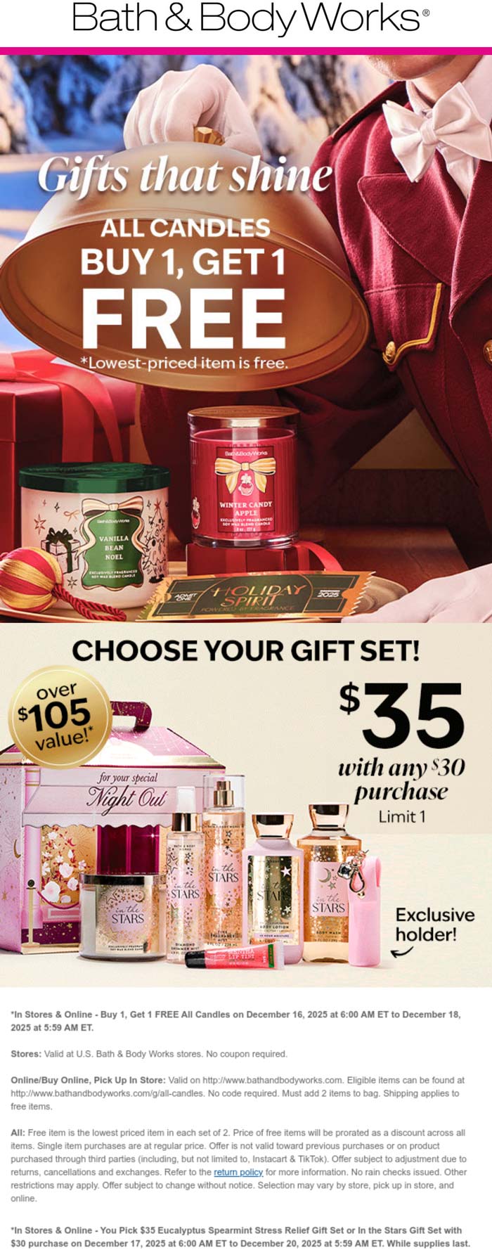 Bath & Body Works coupon: Second candle free today at Bath & Body Works