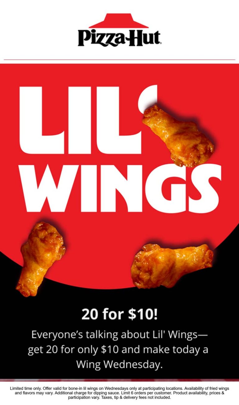 20 wings for $10 today at Pizza Hut
