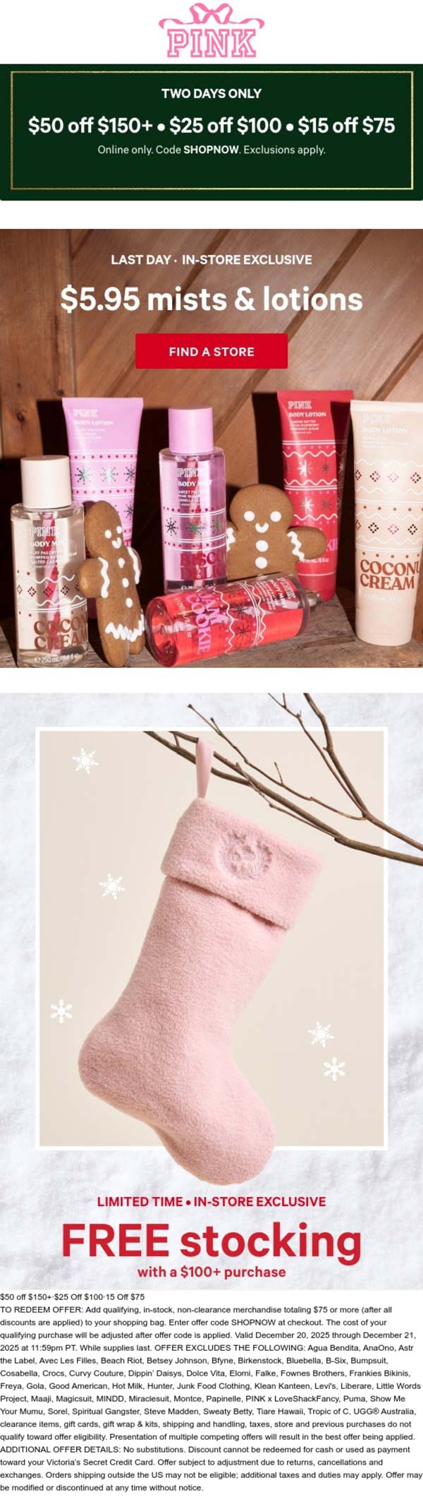 $15-$50 off $75+ & more at PINK via promo code SHOPNOW