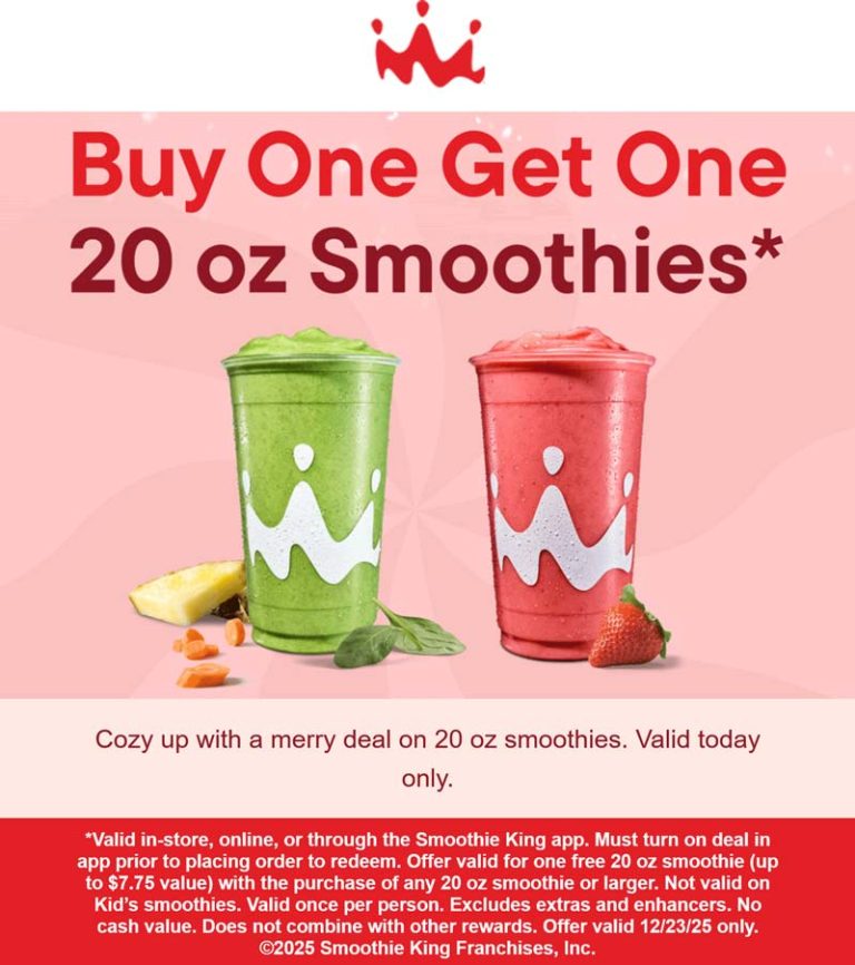 Second smoothie free today at Smoothie King