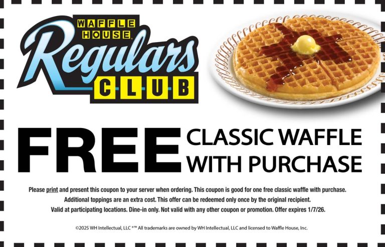 Free waffle with your order at Waffle House