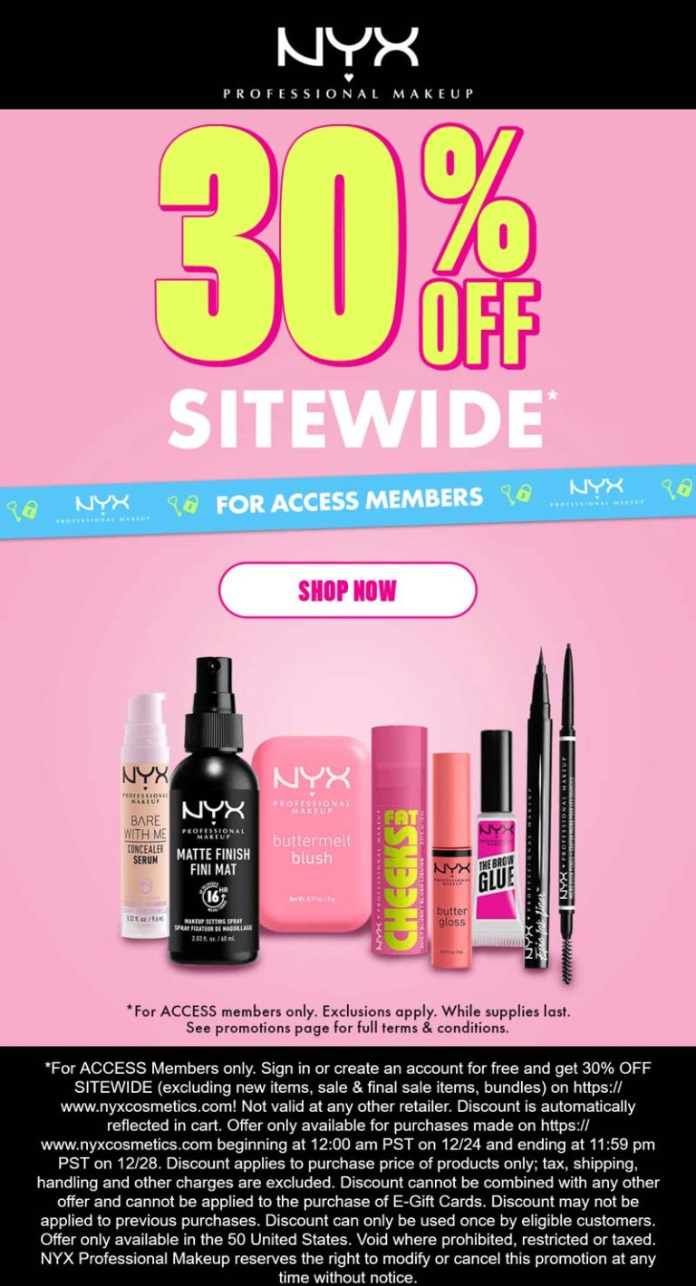 30% off everything online at NYX Professional Makeup