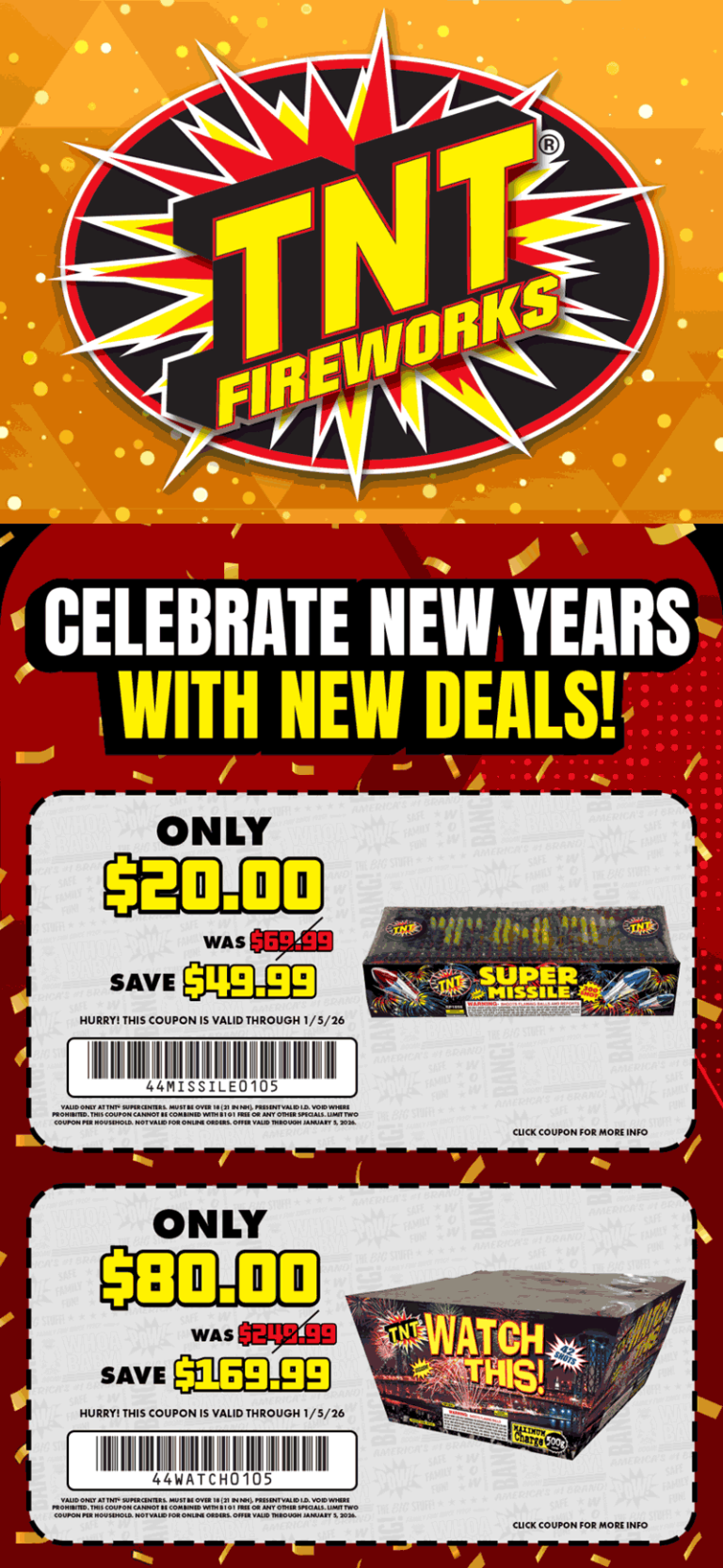 New years deals at TNT Fireworks
