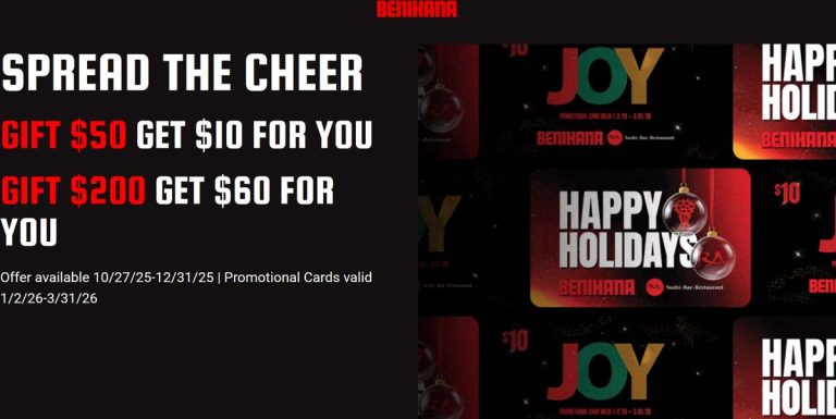 $10-$60 card with your $50+ card at Benihana restaurants