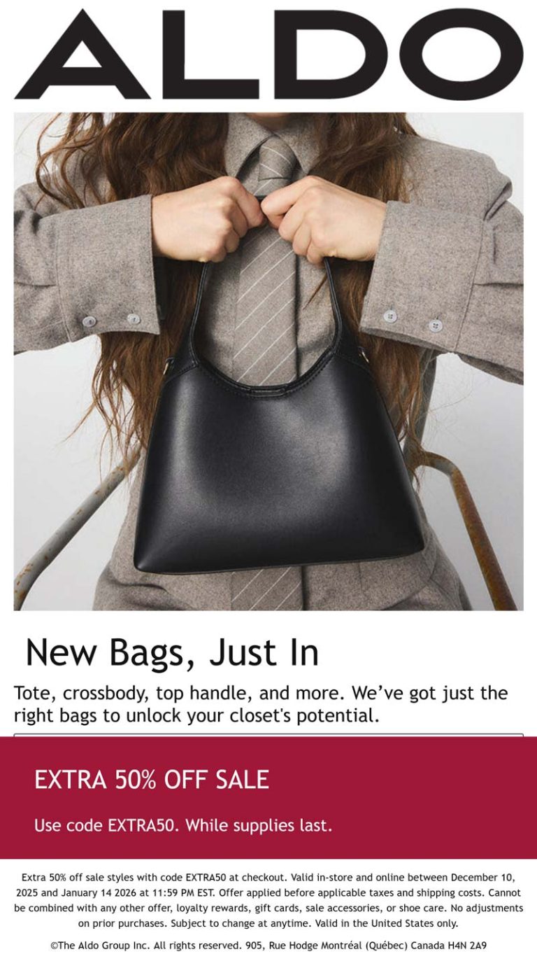 Extra 50% off sale items at ALDO via promo code EXTRA50