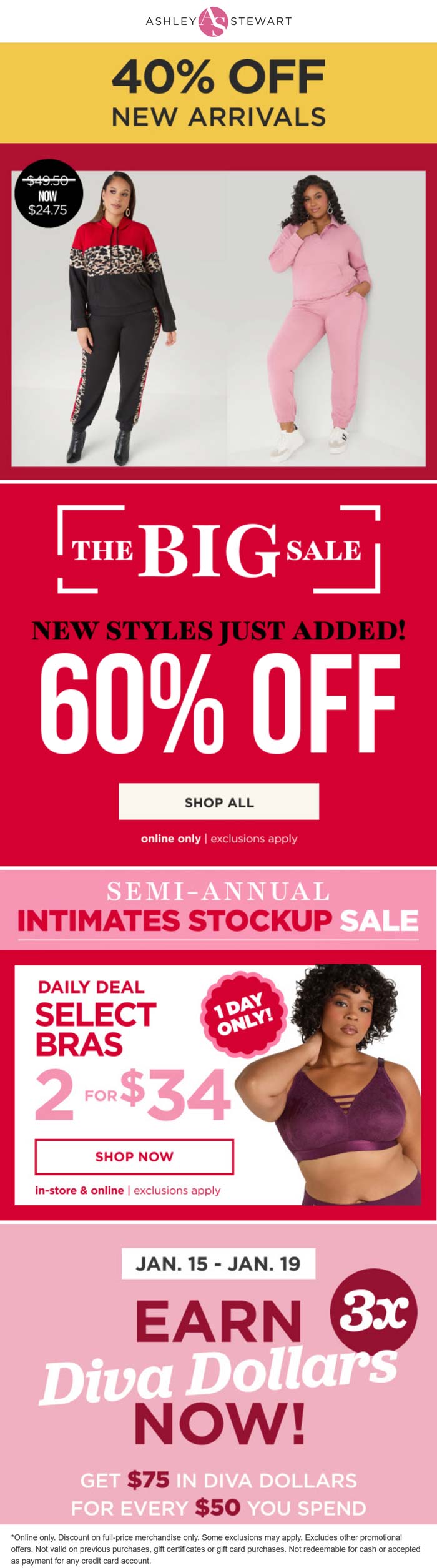 40% off new arrivals online at Ashley Stewart