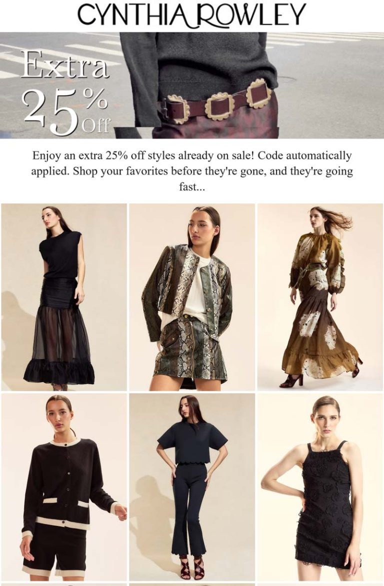 Extra 25% off sale styles at Cynthia Rowley