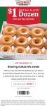 Second dozen glazed donuts for $1 at Krispy Kreme, or online via promo code BOGO1 #krispykreme