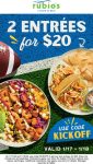 2 entrees = $20 at Rubios via promo code KICKOFF #rubios