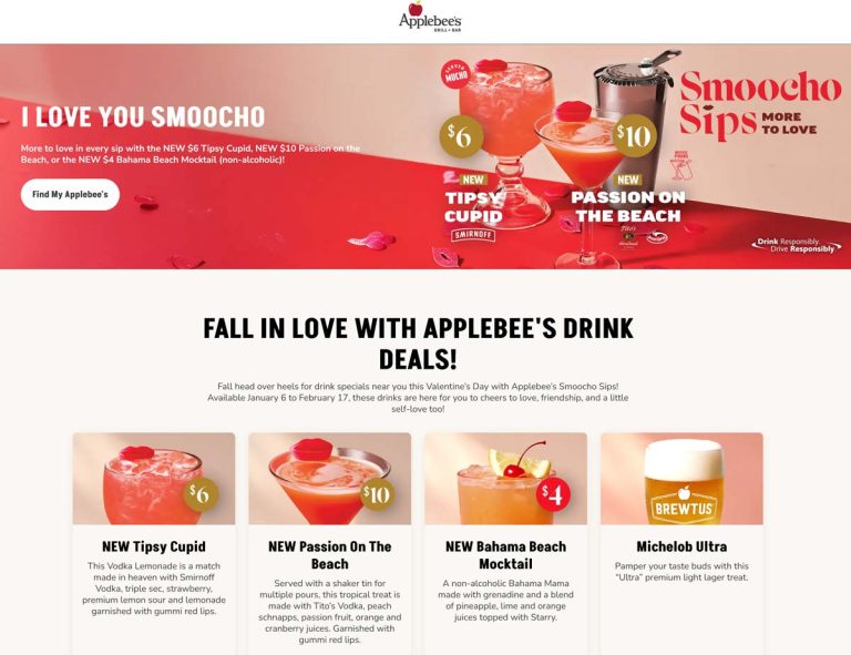 $6 tipsy cupid drink & more at Applebees restaurants