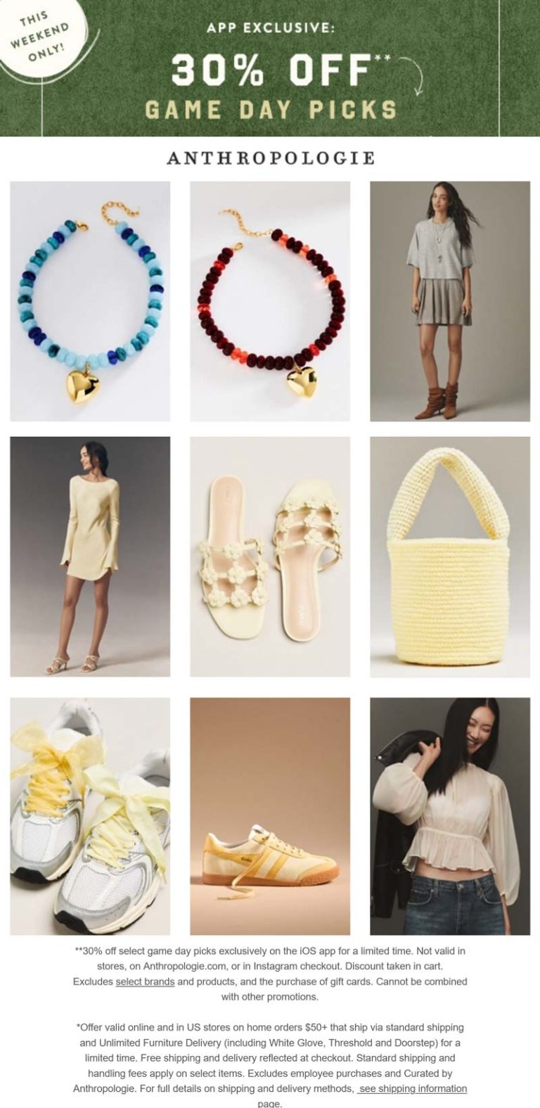 30% off game day picks online at Anthropologie