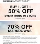 Second item 50% off + extra 70% off sale items at Express Factory Outlet #expressfactoryoutlet