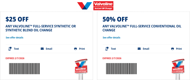 50% off an oil change at Valvoline