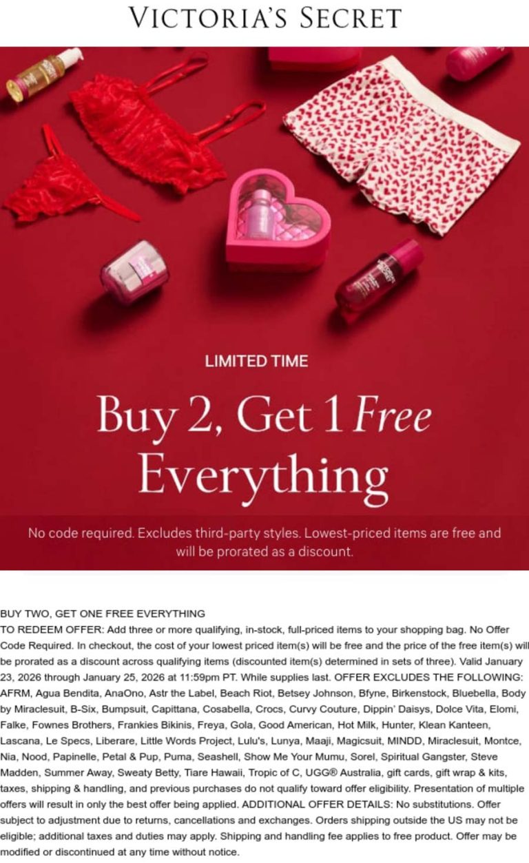 3rd item free on everything at Victorias Secret