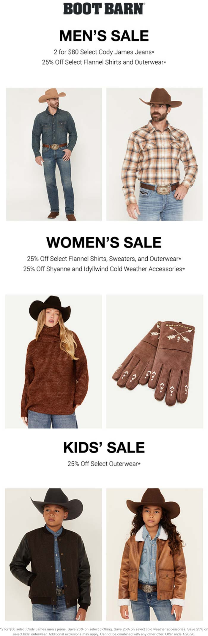 25% off outerwear today at Boot Barn