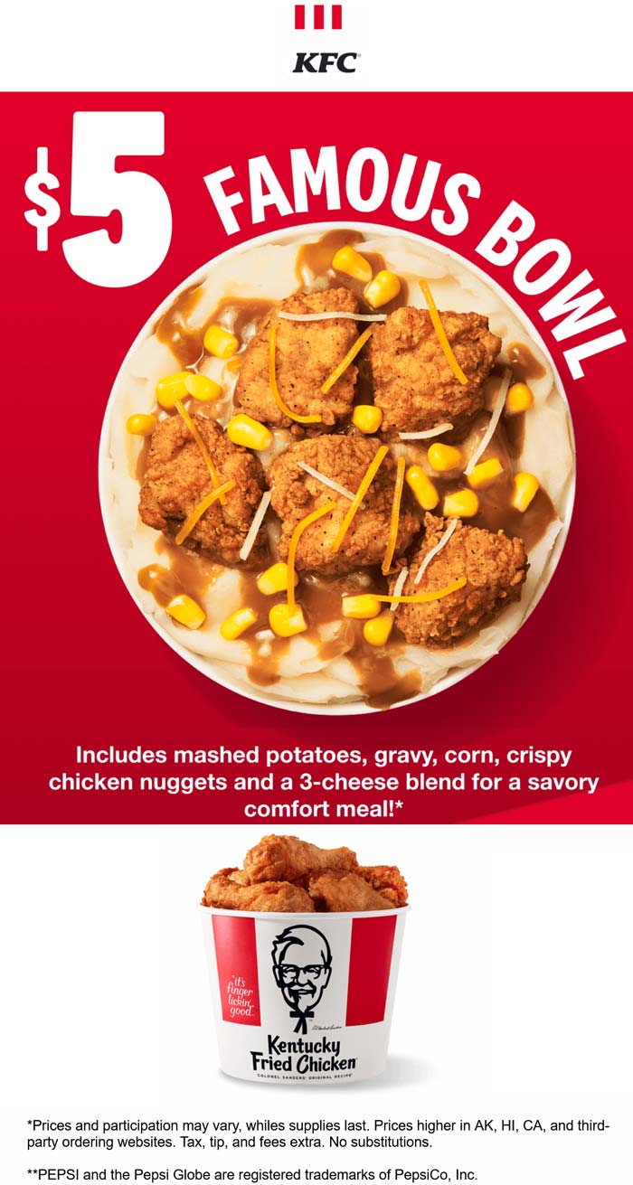 $5 famous chicken bowl at KFC